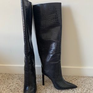 Jimmy Choo Mavis 100 Black Leather Crocodile Effect